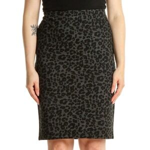 LOFT Leopard Print Pencil Skirt Black Gray Stretch Velvet Women's Petite XXSP